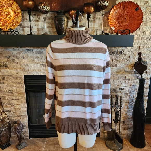 Croft & Barrow Striped Long Sleeve Turtle Neck Sweater Size Large - Picture 2 of 5